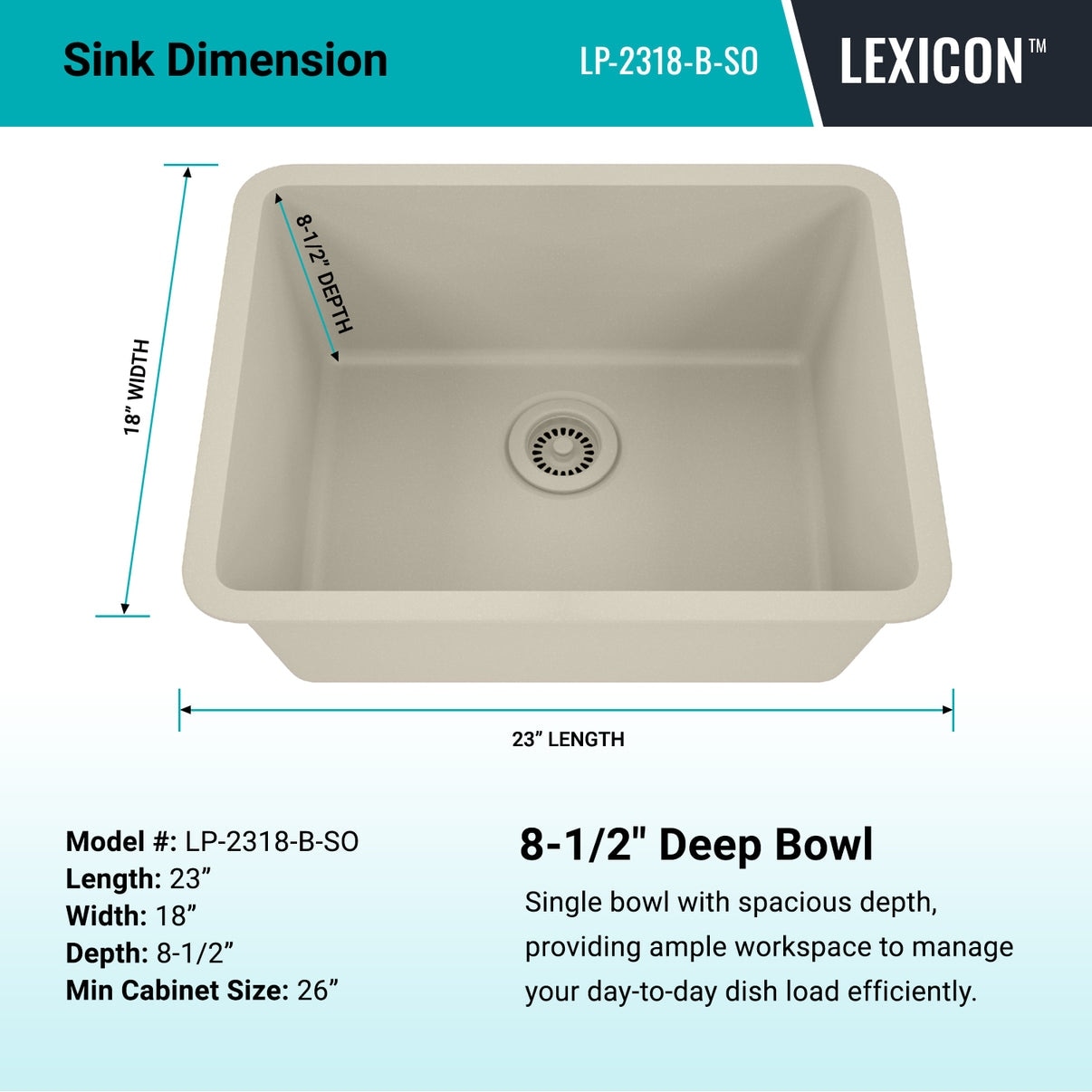23 Inch Lexicon Platinum Quartz Composite Drop-in Undermount