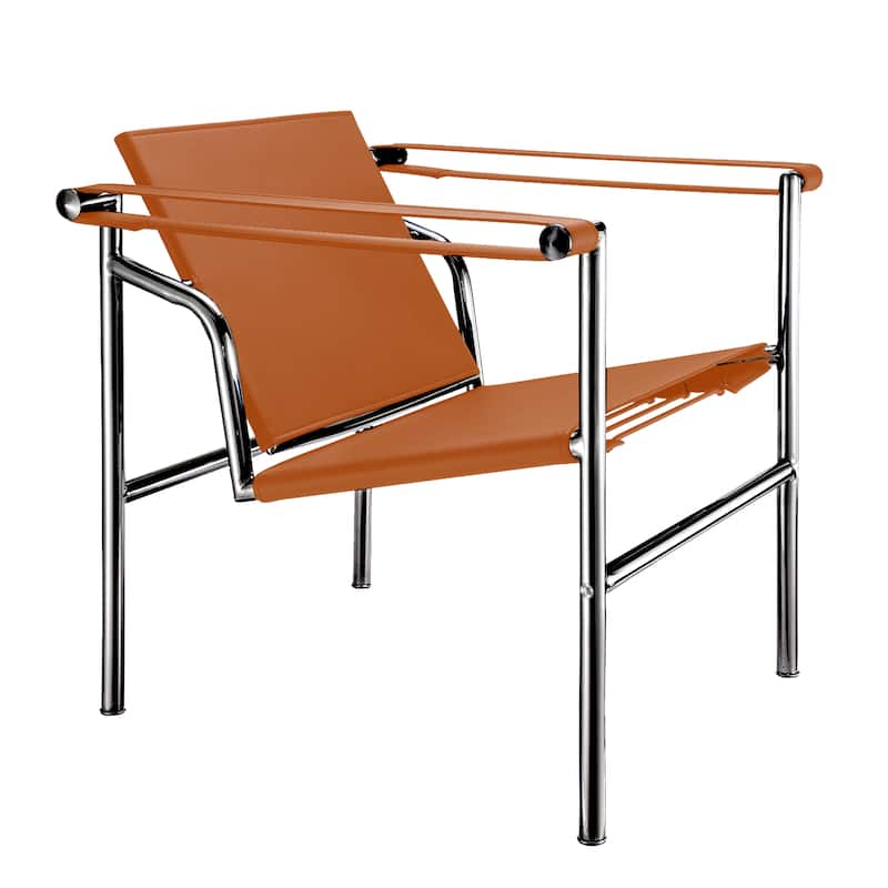 HomeRoots 24" Terra Cotta and Silver Faux Leather and Stainless Adjustable Back Arm Chair - 23.62 in. x 24.80 in. x 24.41 in.