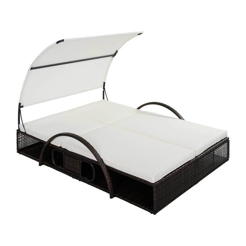 Outdoor Steel Frame Sun Lounger with Adjustable Backrest,Patio Double Sunbed