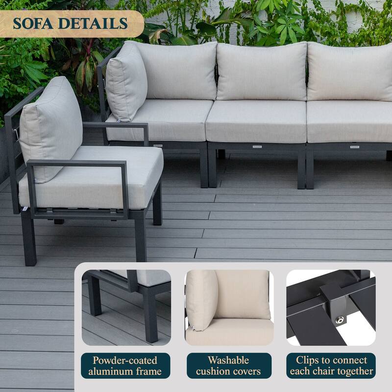 Chelsea 6-Piece Outdoor Patio Sectional Set in Black Aluminum with Removable Cushions for Backyard Garden and Patio Deck
