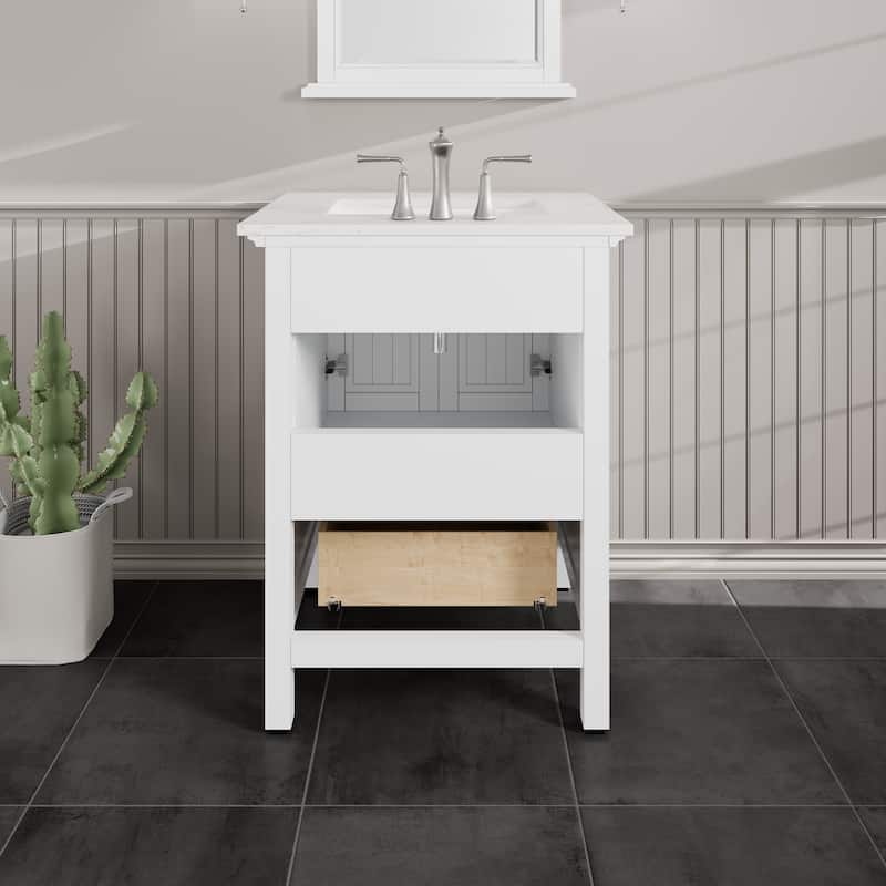Britney 24 in. Single Sink Bath Vanity with Carrara Quartz Top and Undermount Porcelain Sink