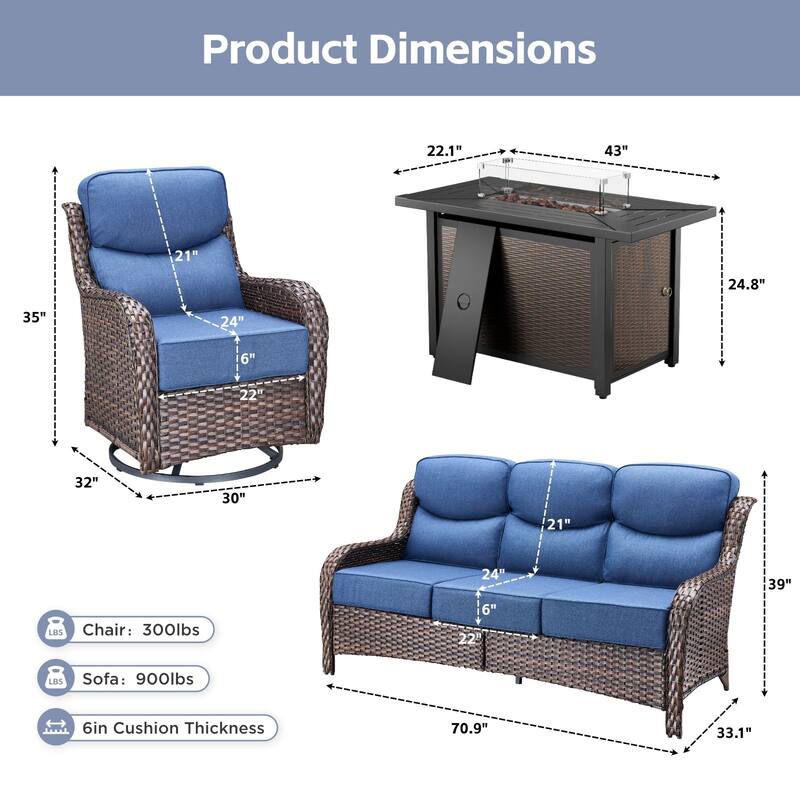 Arcadia 4-Piece PE Wicker Patio Seating Set with Durable All-Iron Fire Pit and 6-Inch Cushions