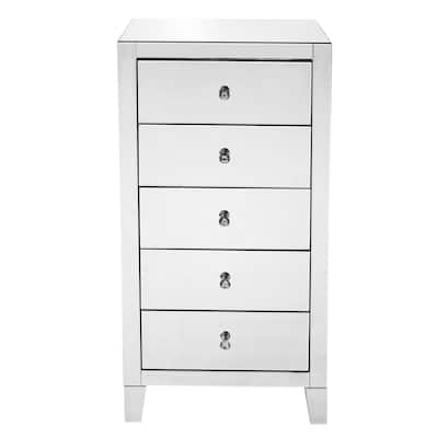 Indigo Home 5 Drawer Chest 24 in x 18 in x 45 in. in Clear Mirror