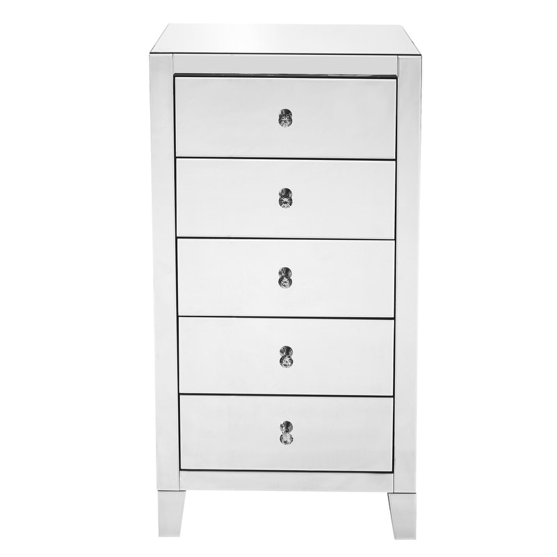 Indigo Home 5 Drawer Chest 24 in x 18 in x 45 in. in Clear Mirror
