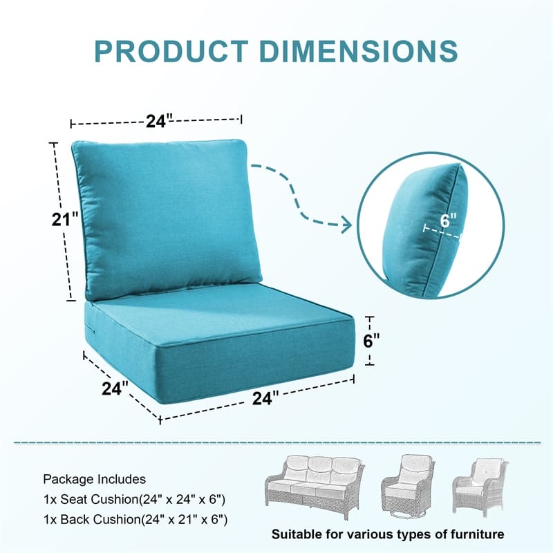 Pocassy 24x24x6 Inch Thick Cushions Pillows Indoor Outdoor Deep Seat Water & Fade Resistant - 4 Set