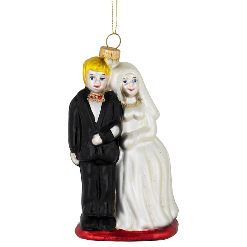 Glittered Bride and Groom Glass Christmas Ornament - 3.75"