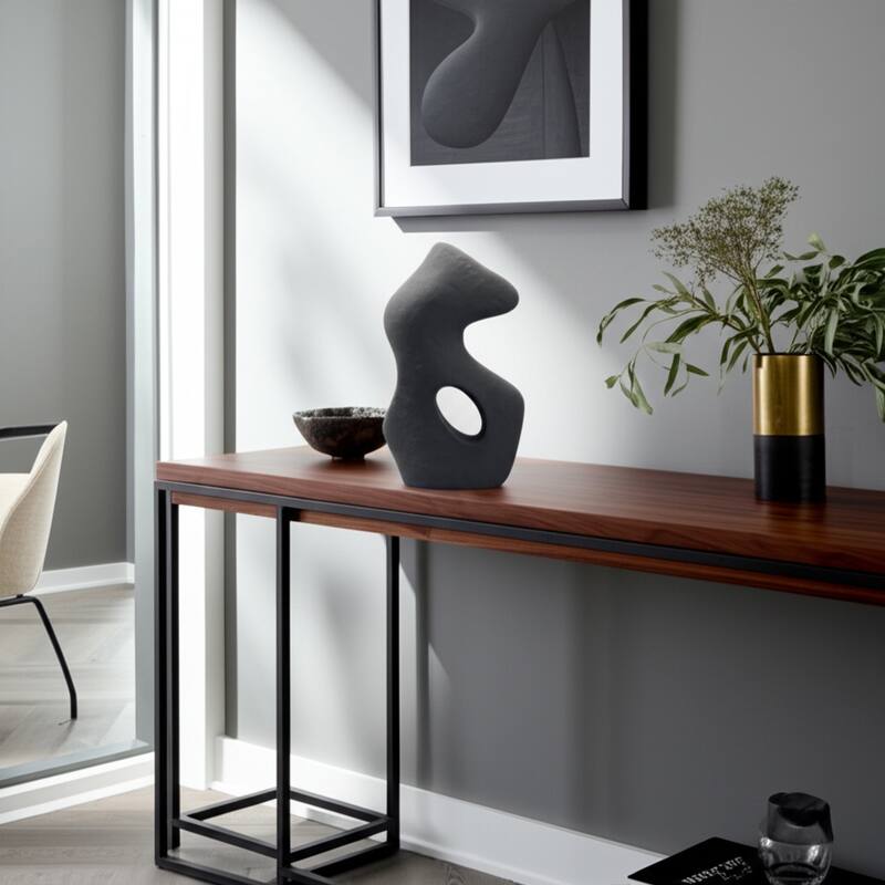 Pottery Abstract Sculpture with Curved Silhouette and Artistic Design