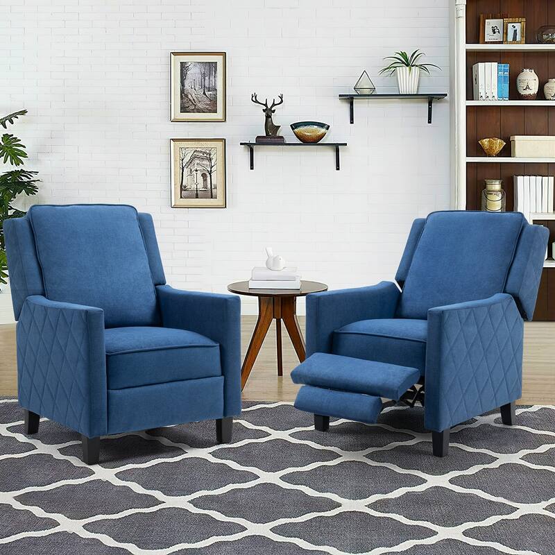 AVAWING Set of 2 Push Back Recliner Chair Linen Wing Back Chair - Blue