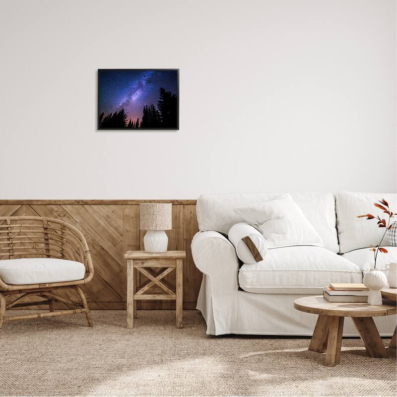 Stupell Deep Blue & Purple Galaxy Sky Stars Woodlands Border Framed Wall Art