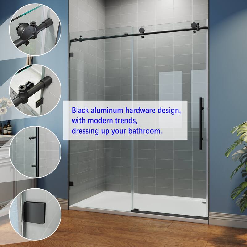 Elegant Frameless Sliding Shower Doors in Black Finish