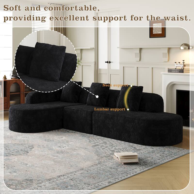 111.8-inch L-shaped curved modular sofa, modern design featuring lychee-textured long-pile polyester fabric, curved backrest