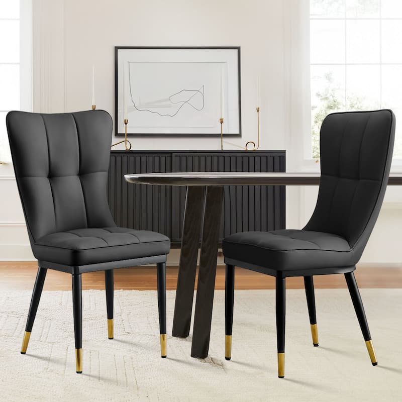 Faux Leather Upholstered Dining Chairs Set of 2/4 - Set of 2 - Black