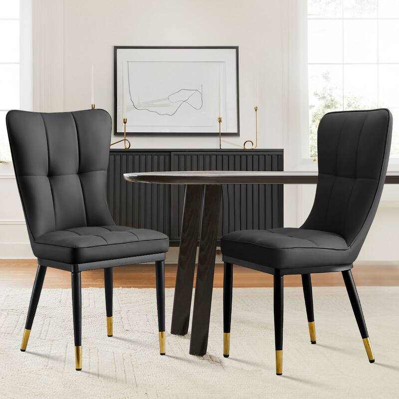 Upholstered Dining Chairs Set of 2 with Metal Legs - Black