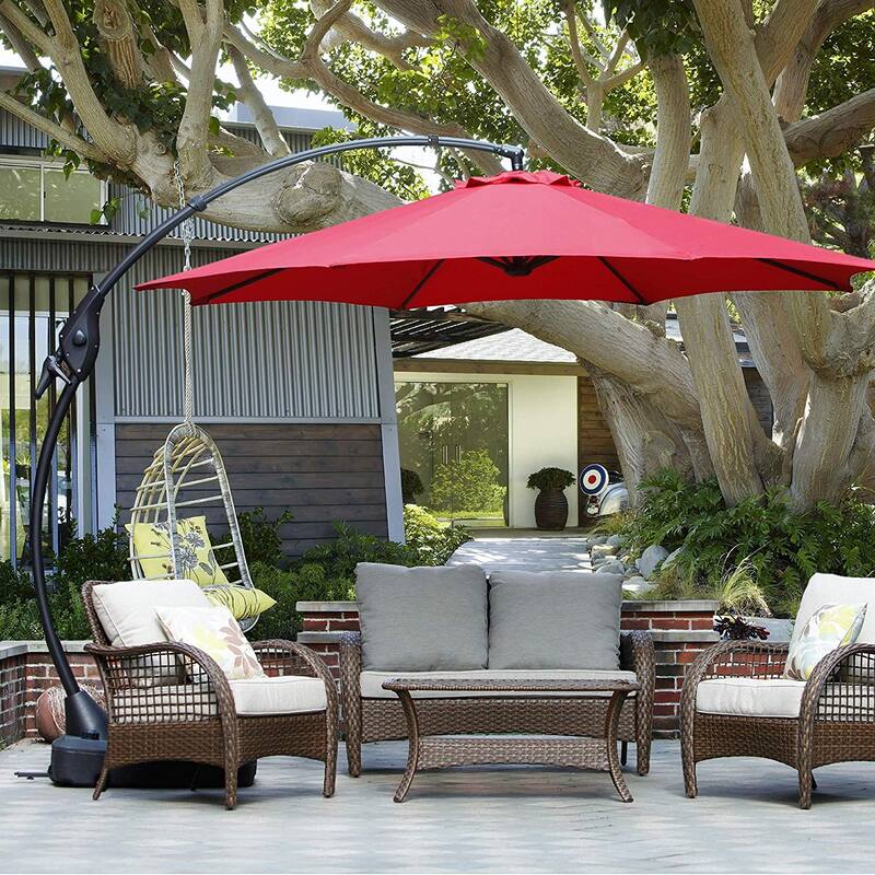 Clihome Aluminum Curved Cantilever Patio Umbrella with Base