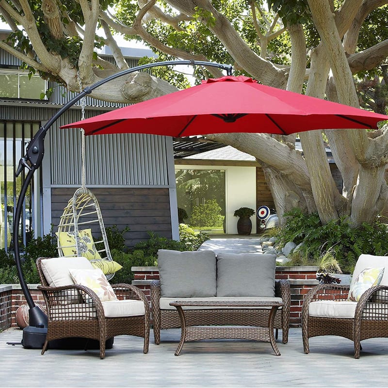 12 ft. Aluminum Round Curved Cantilever Patio Umbrella with Base