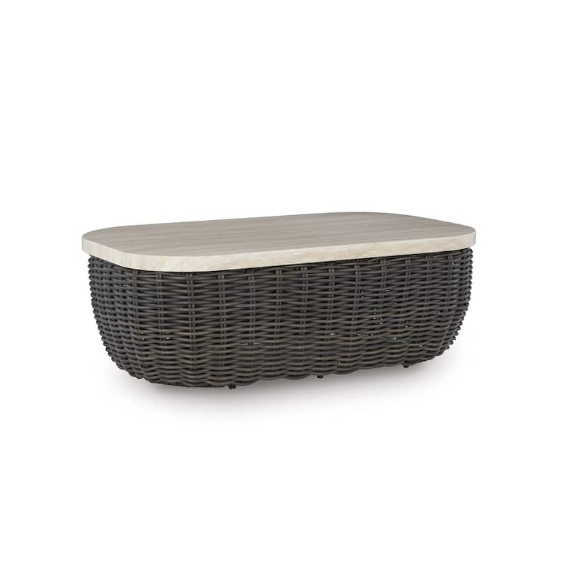 Signature Design by Ashley Kimora Beige/Dark Brown Outdoor Coffee Table - 50" W x 29.92" D x 17.52" H