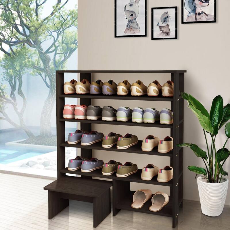 HELLO LAURA Farmhouse 4 Tier Wood Shoe Rack for Entryway Black - 5-Tier