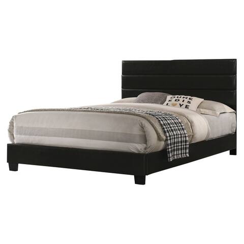 Leatherette Upholstered King Bed with Panel Headboard, Black