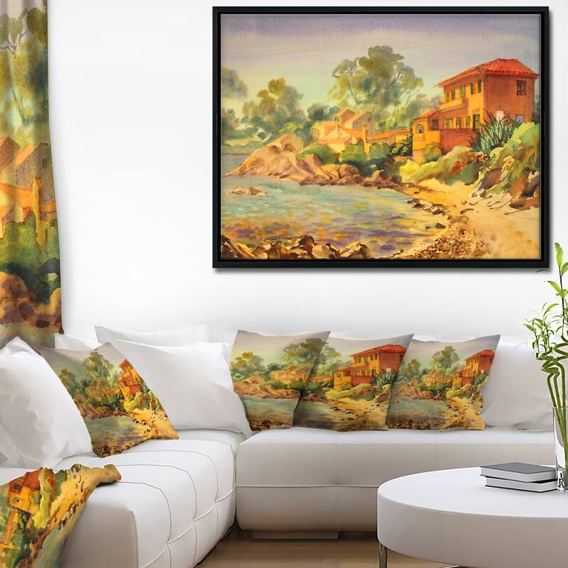 Designart "French Riviera" Landscape Art Print Framed Canvas