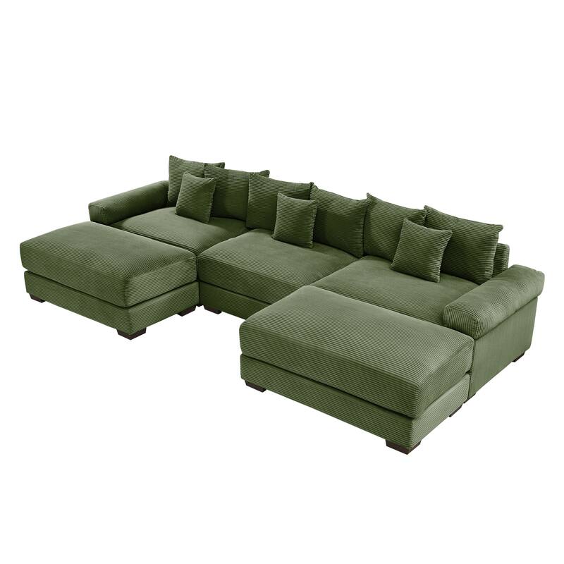 GDFStudio - Corduroy U-Shaped 3-Seater 130" Cloud Modular Sectional Couch with 2 Ottomans