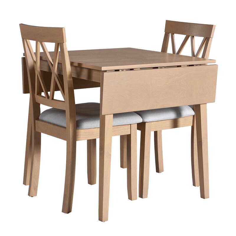 Natural Extendable Dining Set with Drop Leaf, Upholstered Dining Chair