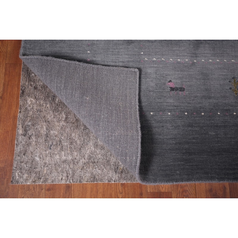 Gray Gabbeh Indian Area Rug Hand-Knotted Wool Carpet - 6'8"x 10'1"