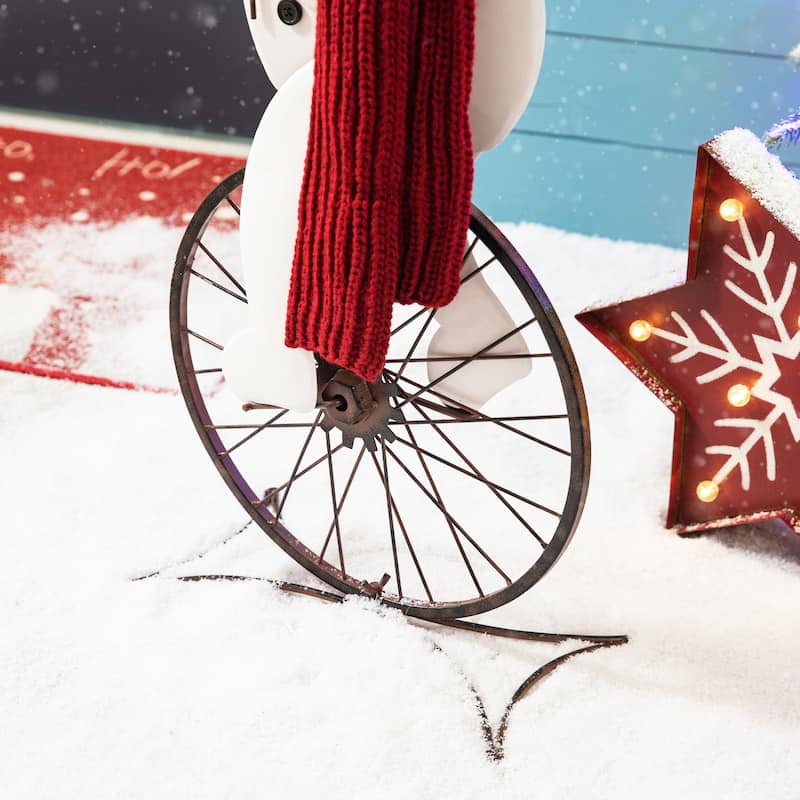 Glitzhome 32"H Metal Snowman Riding Bike Porch Decor(KD)