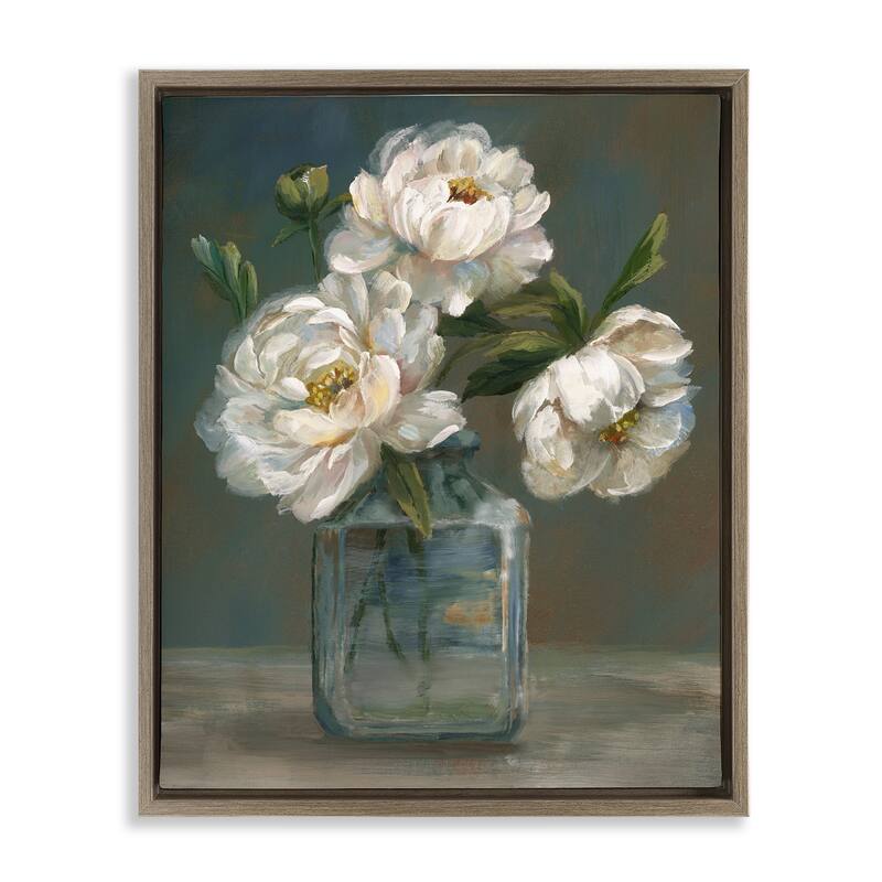 Stupell Traditional White Flower Trio Framed Floater Canvas Wall Art Design By Nan - 17 x 21 - Brown