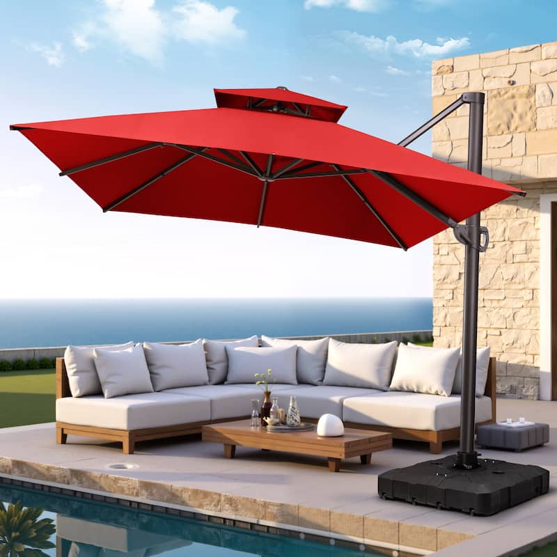 Pellebant 10FT x 13FT Outdoor Patio Offset Umbrella 360 degrees Rotation with Base