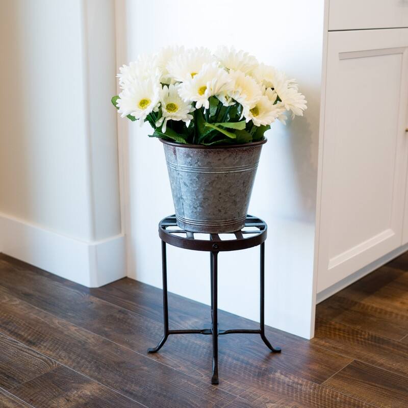 Achla Designs Small Round Table Flowers Plant Stand, 12 Inch Tall, Roman Bronze Powder Coat Finish