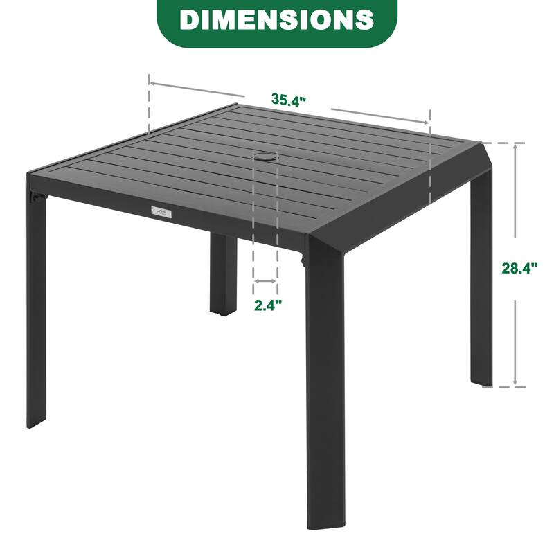Outdoor Aluminum Dining Table with Umbrella Hole, Black