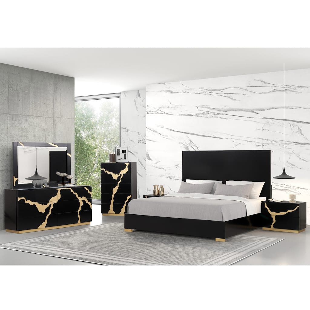 Furniture of America Kismet Modern 6-Piece Black Wood Platform Bedroom Set