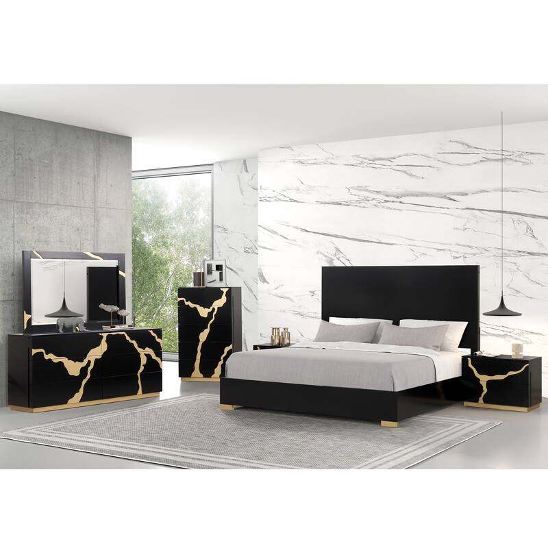 Furniture of America Kismet Modern 6-Piece Black Wood Platform Bedroom Set - King
