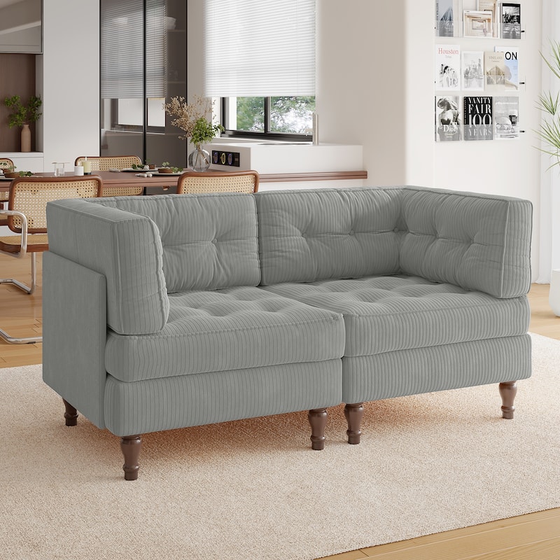Madison Oversized Upholstered Corduroy Modular Sectional Sofa - Light Grey-2 Piece