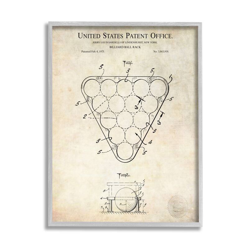 Stupell Vintage Billiards Pool Game Diagram Blueprint Design Framed Wall Art - Beige - 16 x 20 - Grey