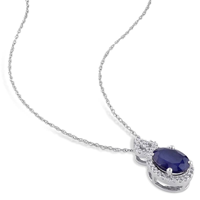 Miadora 10k White Gold Diffused Sapphire and 1/6ct TDW Diamond Crossover Necklace