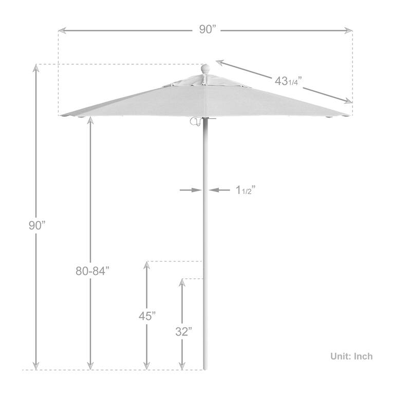 California Umbrella 7.5' Rd.. Aluminum Frame, Fiberglass Rib Market Umbrella, Push Open, White Finish, Olefin Fabric