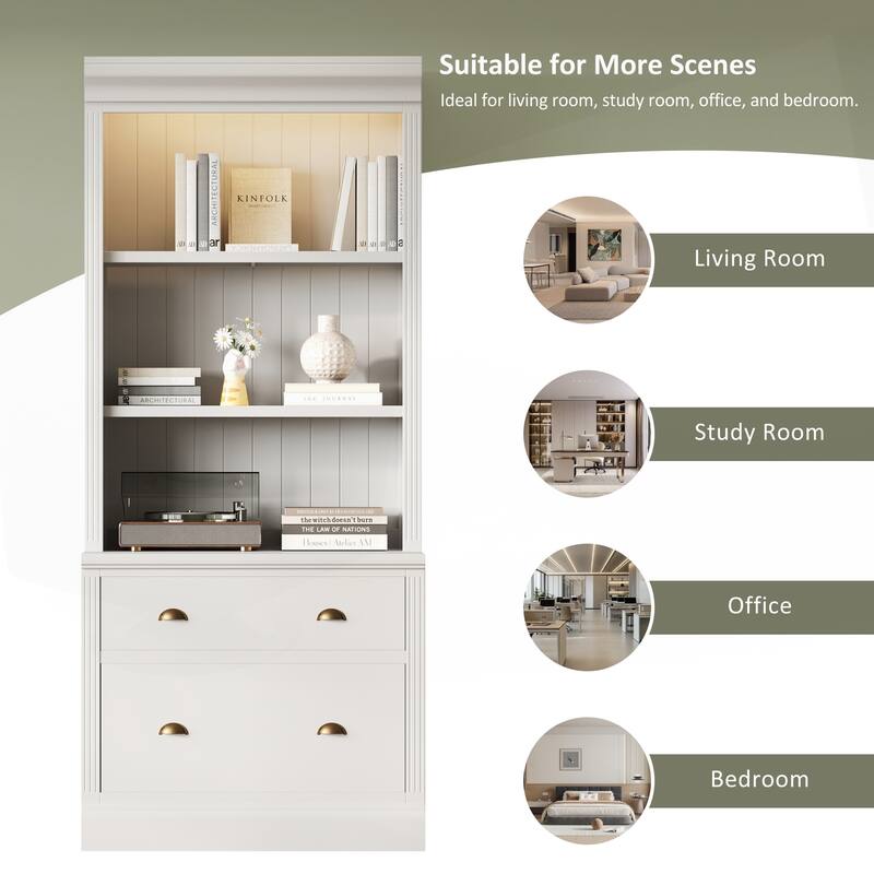 Versatile Tall Bookshelf with LED Lighting and Multiple Storage Options for Home