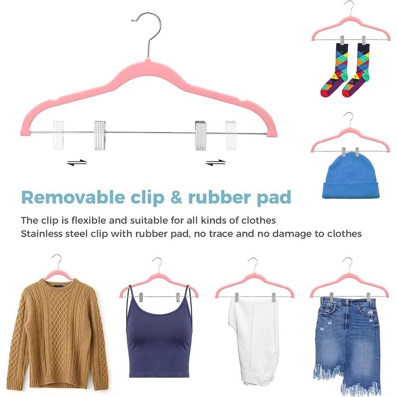 VECELO 20-Pack Pant Hangers (Black/Grey/Pink/Beige/Green) Clothes Hangers Non-slip Space-saving Clothes Hangers
