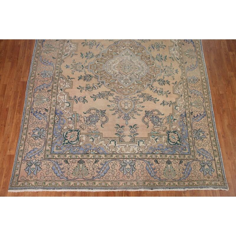Pink Tabriz Persian Vintage Area Rug Hand-knotted Wool Carpet - 8'0" x 11'4"