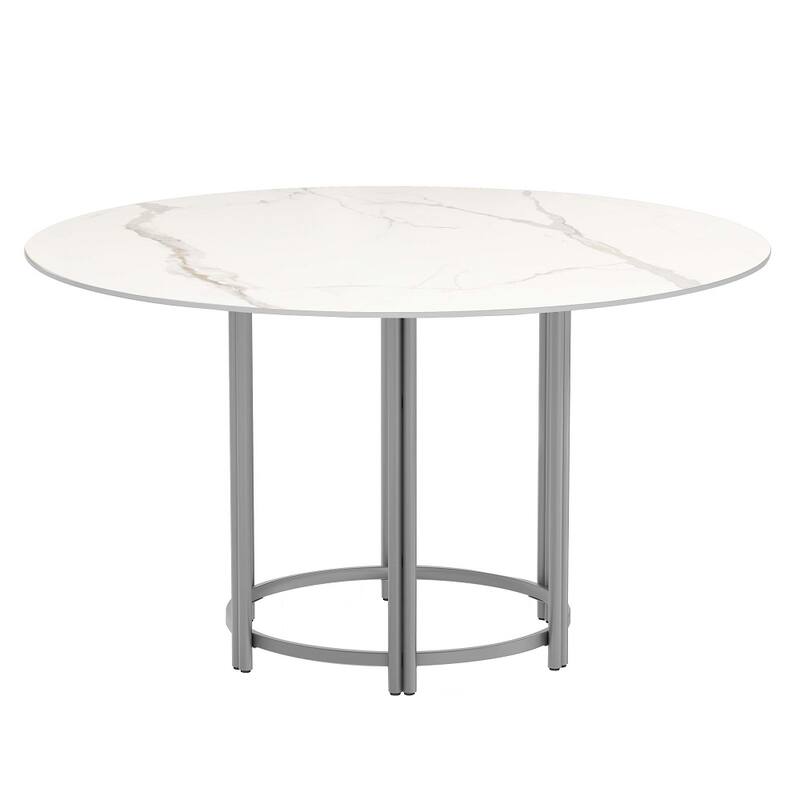 Somette Lacey Sintered Stone Dining Set with White Curved Back Chairs