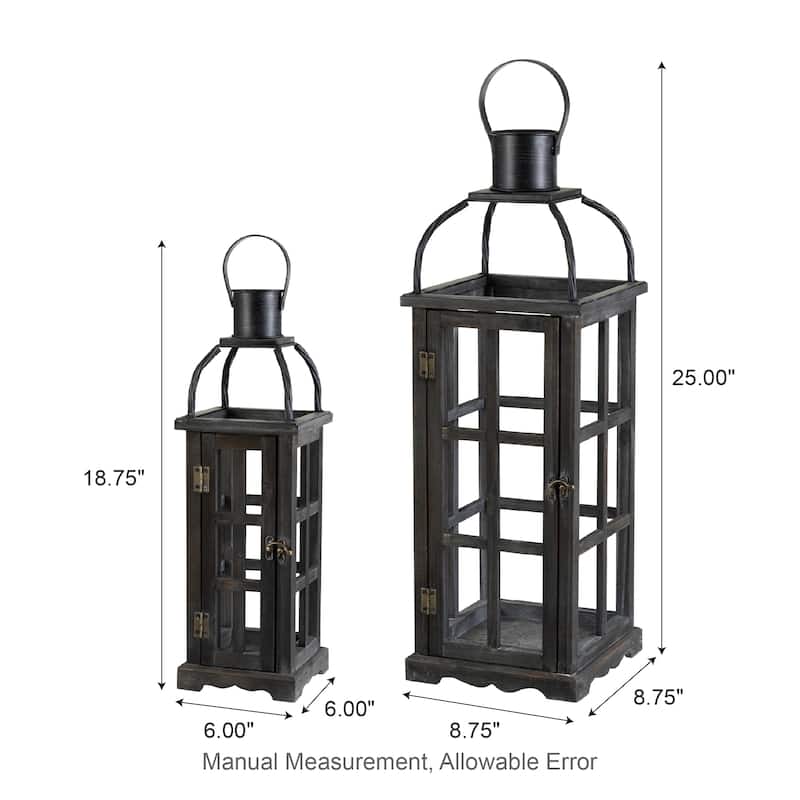 Glitzhome Farmhouse Wooden Metal Cage Candle Holders Patio Hanging Vintage Lanterns (Set of 2)