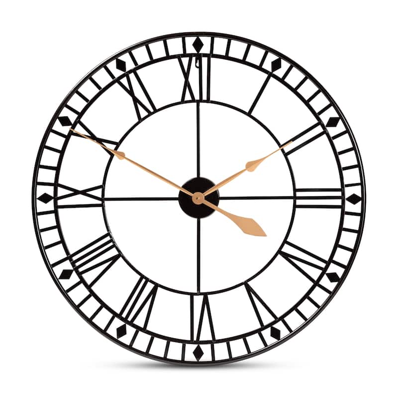 Janette Classic Contemporary Black and Gold Finished Metal Wall Clock - Black