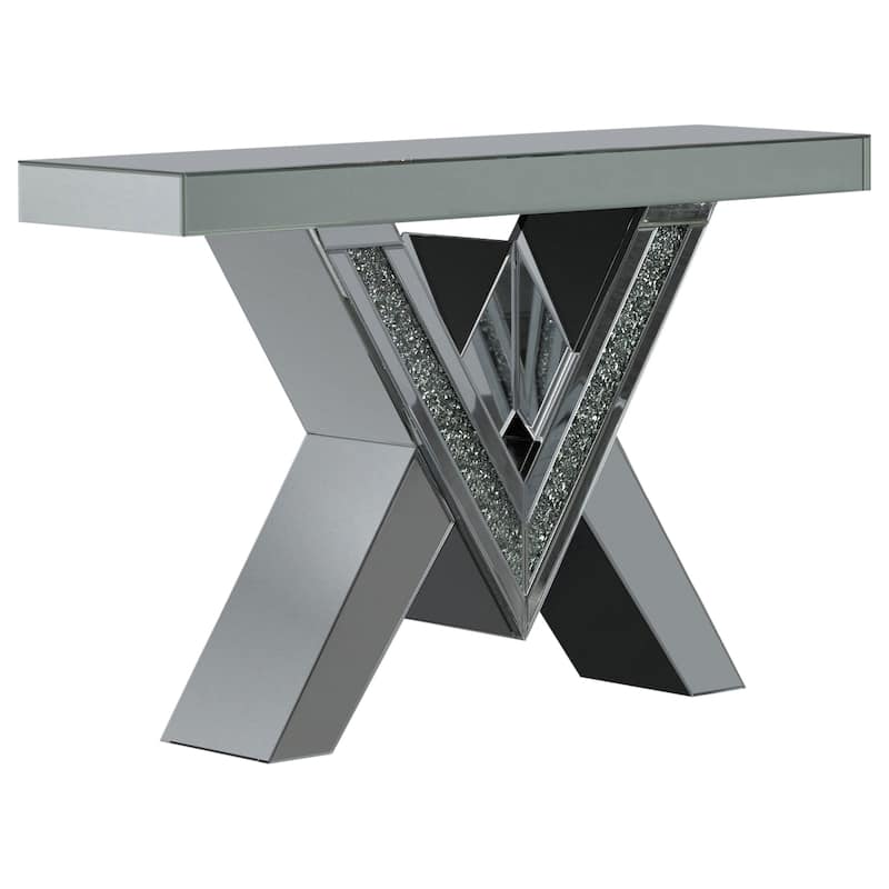 Taffeta V-shaped Mirrored Entryway Console Table Silver - Mirror - Glass