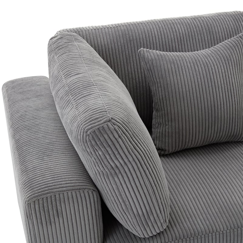 Gray 105" Corduroy 3-Seater Sofa with Removable Back Cushions and Pillows