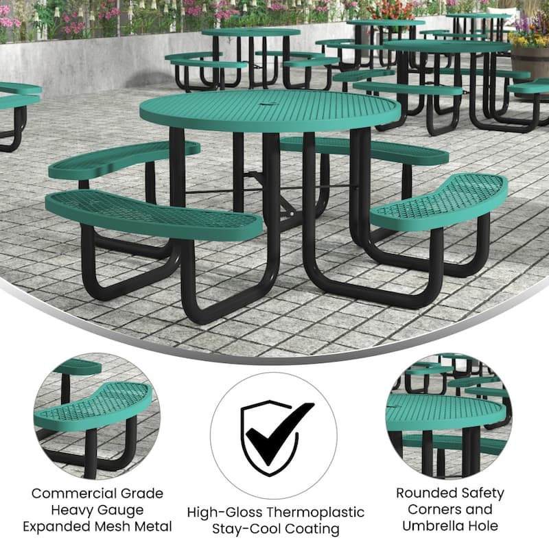 Commercial Grade Expanded Mesh Metal Outdoor Picnic Table - 82.5"D x 82.5"W x 29"H