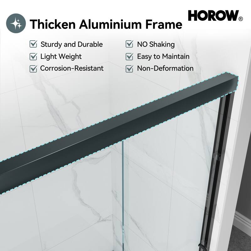 HOROW 44 to 48 Inch Wide 72 Inch High Double Sliding Semi Frameless Shower Door in Brushed Nickel with Clear Glass