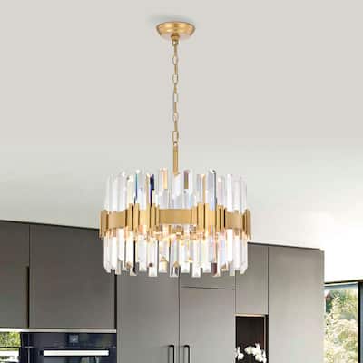 Casandra Glossy Bronze 6-light Drum Crystal Glass Prism Chandelier - 19 inches in diameter x 16.9 inches H