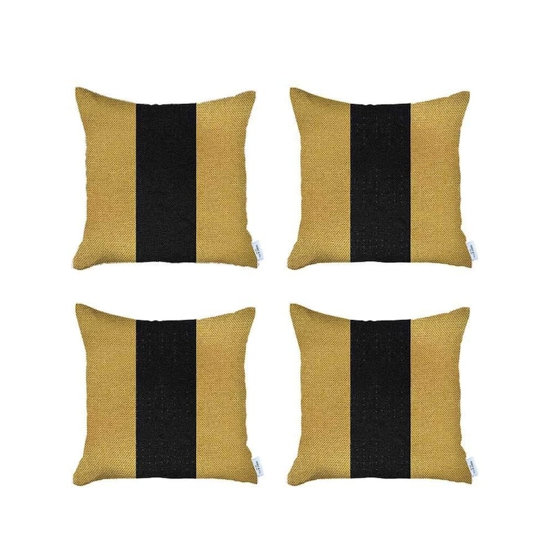 HomeRoots Set Of Four 18" X 18" Yellow And Black Geometric Zippered Handmade Polyester Throw Pillow