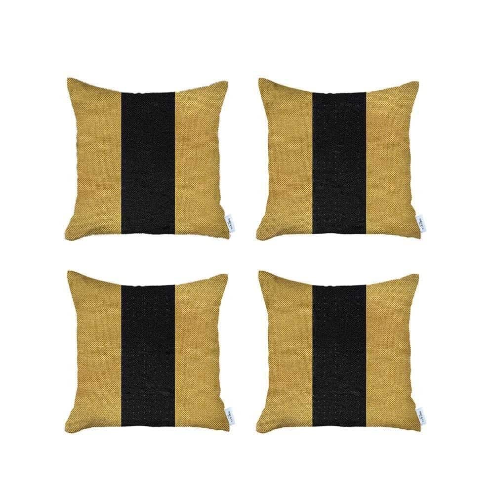 HomeRoots Set Of Four 18" X 18" Yellow And Black Geometric Zippered Handmade Polyester Throw Pillow